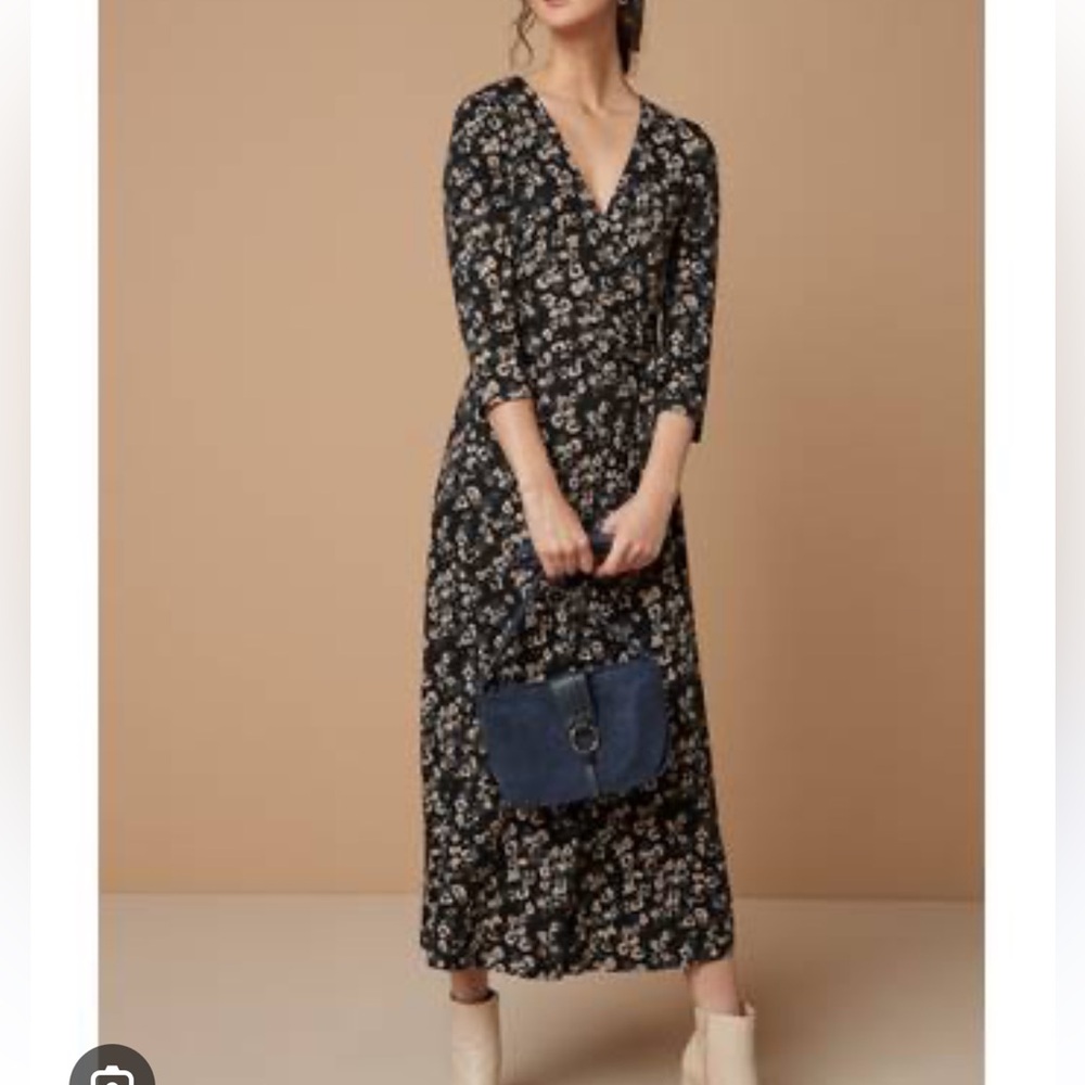 Garnet Hill Black Taupe Animal Print Wrap Dress